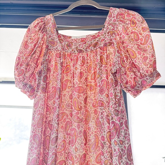 ✨💋SOLD💋🌺🌼DÔEN ‘Tybee’ Silk Satin Golden Hour Paisley Mini Dress XS✨ - Picture 15 of 16